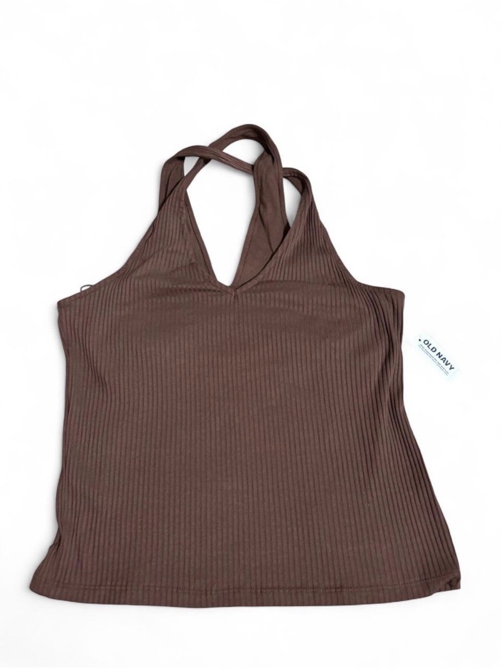 NWT L Old Navy brown ribbed halter crop top #halter #ribbed